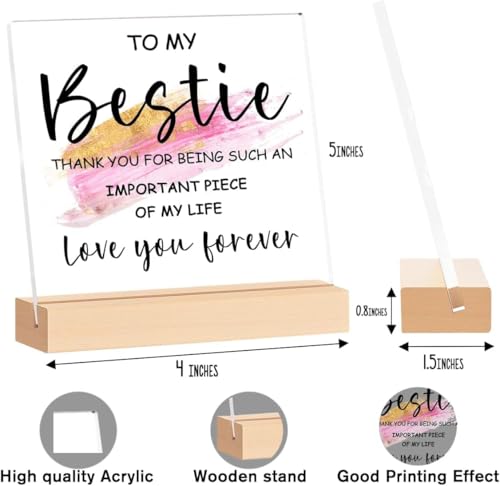 Image of Bs amor Bestie Gift for Women, Ideas Acrylic Sign Desk Decorations Best friend Birthday Women, Thanksgiving Gift for Bestie Bff Friends Appreciation Keepsake, 5 X 4 Inches