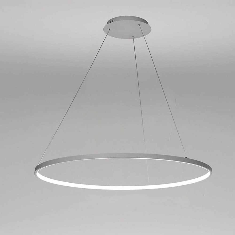 Ring Circle LED Pendant Light, Modern Metal Acrylic Chandelier Height Adjustable Hanging Lamp for Living Room, Bedroom, Dining Table,White+3 Color Light-60cm 38W