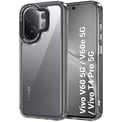 Image of TheGiftKart Hybrid Shockproof Back Cover Case for Vivo V60 5G / V60e 5G / Vivo T4 Pro 5G | Stylish Camera Border | Electroplated Buttons | Crystal Clear Hard Back Cover Case (TPU & PC, Smoked Bumper)