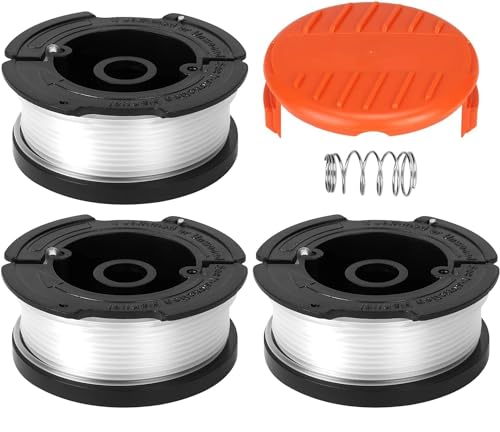 CKCSHI 3pcs Spool Trimmer Spool & Line Compatible with Black Decker Replace AF-100 ST5530-GB GLC3630L20-GB STC1820PC-GB BESTA530-GB BESTA525-GB (With 1 Cap 1 Spring)