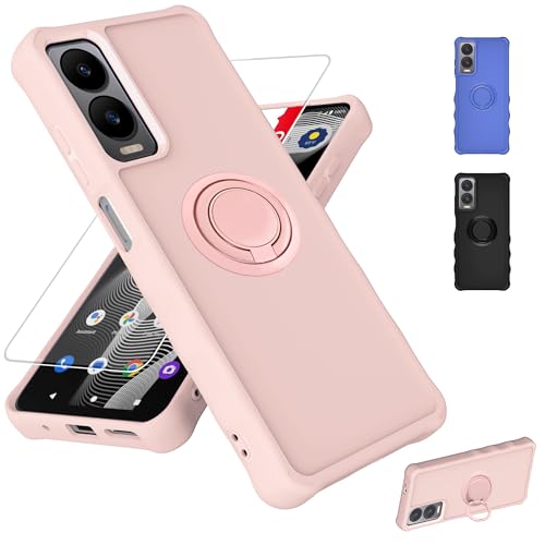 jioeuinly for Cricket Debut S3 Case Compatible for ATT AT&T Vista 2 Phone Case U572AC U572AA Cover [with Tempered Glass Screen Protector][ 2MM Thickening Super Protection][Ring Support] Pink