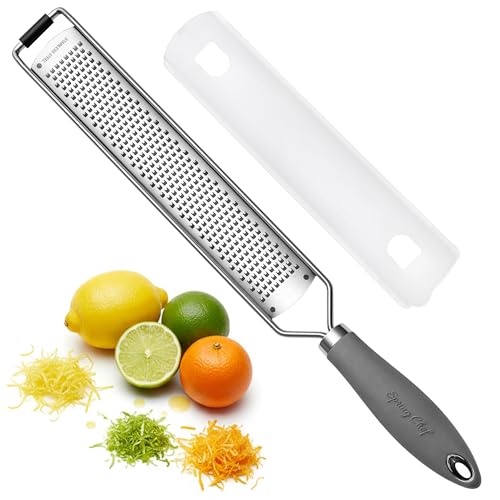 Image of Spring Chef Stainless Steel Lemon Zester - Garlic & Ginger Grater - Gray