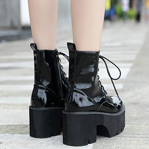 Image of Parisuit Womens Goth Patent Ankle Boots Platform Chunky Combat Boots
