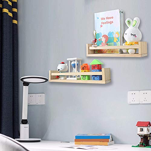 Opulars Nursery Bookshelf- Set Of 2- Baby Floating Bookshelf Or Book Shelf Organizer For Kids Nursery Decor,Wall Shelves For Kitchen Spice Rack,Pine Natural Wood #TOP6