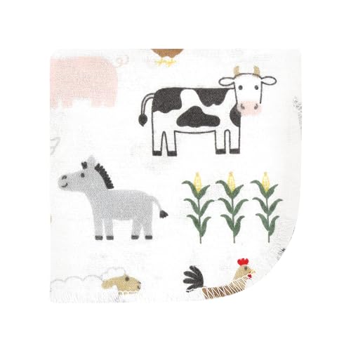 Image of Hudson Baby Unisex Baby Flannel Cotton Poly Washcloths, Cute Farm 12 Pack, One Size