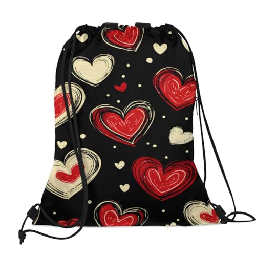 Hearts Printing Drawstring Backpack Waterproof String Bag Sackpack Valentine's Day Cinch Sack for Traveling Gym Sports with Mesh Pockets2
