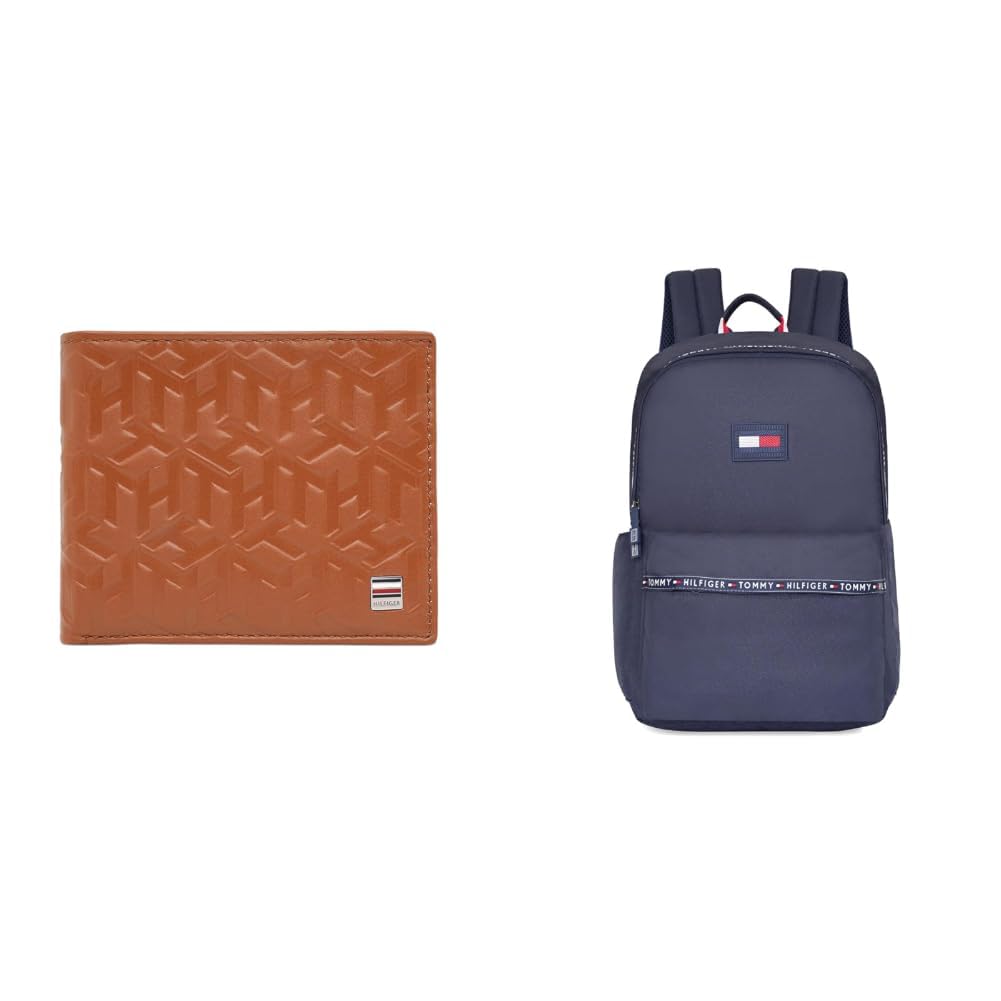 Men's Passcase Wallet Elgon - Tan | Embossed Leather | Global Coin Pocket | Stylish + Unisex Joplin Polyester 14 Inch Laptop Backpack - Navy-image-8