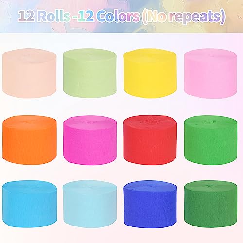 Image of 12 Rolls Crepe Paper Streamers - 12 Colors, Colorful Birthday Streamers for Birthday, Wedding, Baby Shower, Ocean, Rainbow, Bachelorette Party Decorations
