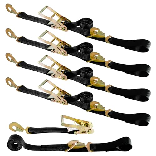 4 Axle Straps Car Hauler Trailer Auto Tie Down 4 Ratchet Straps Tow Kit - Made in USA (Black)