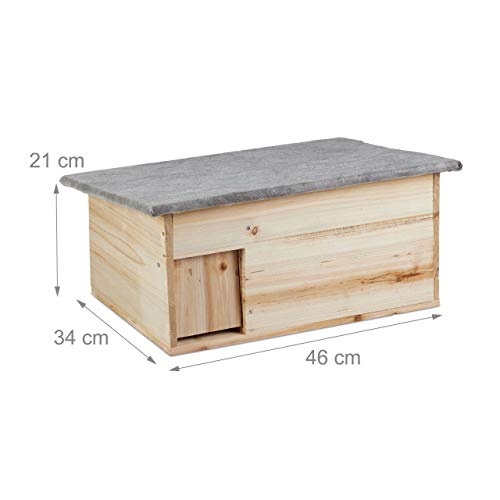 Relaxdays Igelhaus, Bausatz, Igelbau mit Boden, Rattenklappe & Labyrintheingang, Holz, HxBxT: 21 x 46 x 34 cm, natur