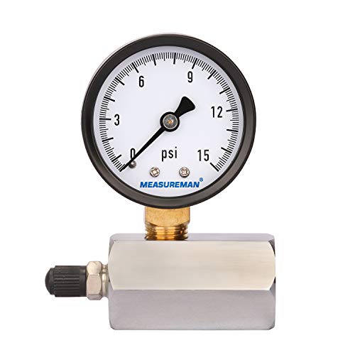 MEASUREMAN 2' Steel Gas Pressure Test Gauge Assembly, 3/4' FNPT Connection, 0-15psi, +/-3-2-3% Accuracy