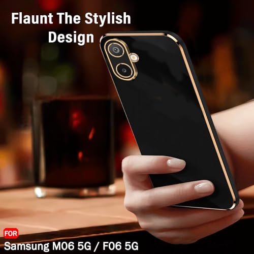 Image of TheGiftKart Luxurious Golden-Plated Back Cover Case for Samsung Galaxy M06 5G / F06 5G | Raised Lips for Camera & Screen Protection | Shockproof Design Stylish Case for Samsung M06 / F06 (TPU, Black)