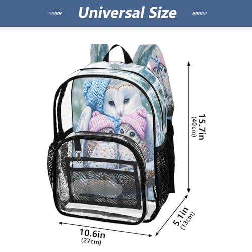ALAZA Beautiful White Owl Branch Clear Backpack PVC Transparent Bookbag Heavy Duty for Student Boy Girl Kids Adult School Travel Work4