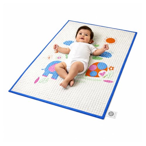 Image of Air-Filled Waterproof Baby Play Mat 60x90 cm Jungle Print Natural Latex Baby Massage & Crawling Mat Non-Toxic, Anti-Slip Baby Rubber Mat for Diaper Changing, Floor Play & Bed Protection Blue
