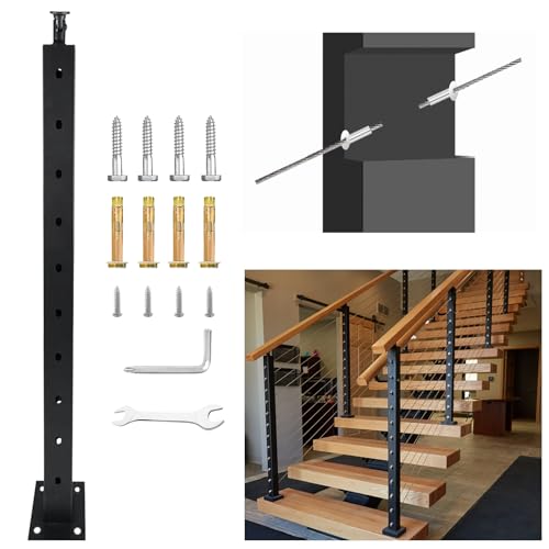 VEVIVOOVY Cable Railing Post 36"(Post 34"x2"x2"),30 Degree Slant Drilled Railing Post with Adjustable Top Mount Cable Handrail Post,DIY Black Railing Post for indoor/Outdoor for Dekcs,Stairs - 1Pack by VEVIVOOVY - Used condition - CA$38.97