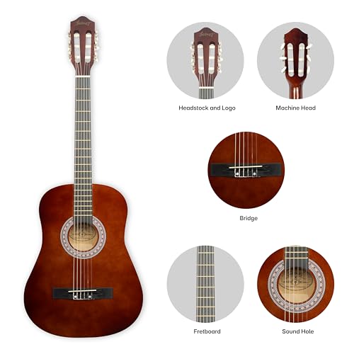 Image of Juarez 38 Inch Classical Guitar with Nylon Strings for Beginners, Finger-Friendly Full Size Guitar Kit with Bag, Picks, Strap & Extra Steel Strings for Upgrade, Brown
