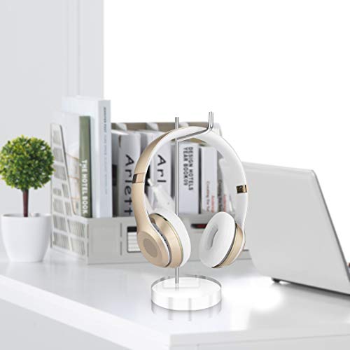 Image of GEEKRIA Headphone Stand with Clear Acrylic Base, Steel Support Rod and Easy Assembly, Desktop Headset Holder for AirPods Max, Sony WH-1000XM Series and Other Over-Ear Headphones