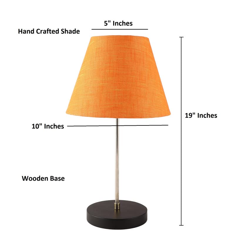 Image of Silver Table Lamp with Handmade Conical Orange Texture Shade, Minimalist Design, for Couple Dinner /Coffee Table /Restaurant /Bedroom, On /Off Switch Long Wire