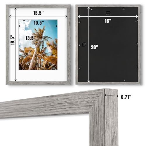 Image of Frametory, 16x20 Picture Frame with Mat for 11x14 Picture- - High Definition Glass Wide Molding - Preinstalled Wall Mounting Hardware (Gray, 6 Pack)
