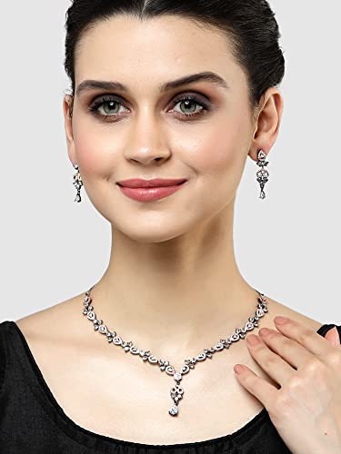 Image of Karatcart Elegant Silver Plated Blue American Diamond Necklace Set for Women