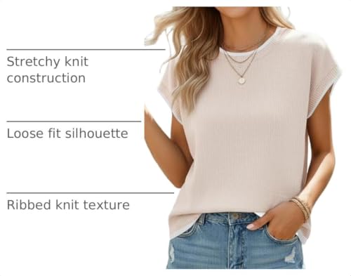 Image of Cap Sleeve Knit Sweater Tops Sleeveless Vest 2026 Summer Short Sleeve Shirt