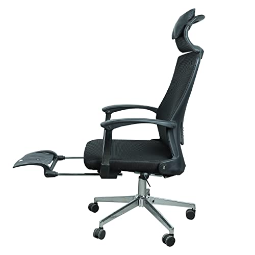 Image of Lakdi The Furniture Co High Back Office Chair with Head Rest and Back Adjustable Lumbar Support Study Mesh Chair for Office Work from Home with Foot Leg Rest Chair & Metal Leg Base with Chrome