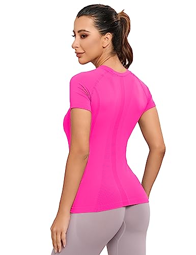 Image of MathCat Seamless Workout Tops for Women, Short Sleeve Compression Athletic Shirts Soft Yoga Gym Tops XS-XL