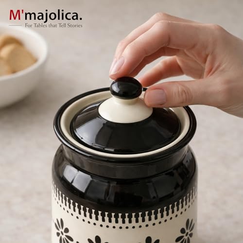 Image of Black Jhalar Ceramic Handglazed Pickle Jars Set of 1-1000 ML Each | 1 kg Achaar Martban Barni Jar with Lid | Ceramic Storage Jar Container Pickle /Achar, Chatney