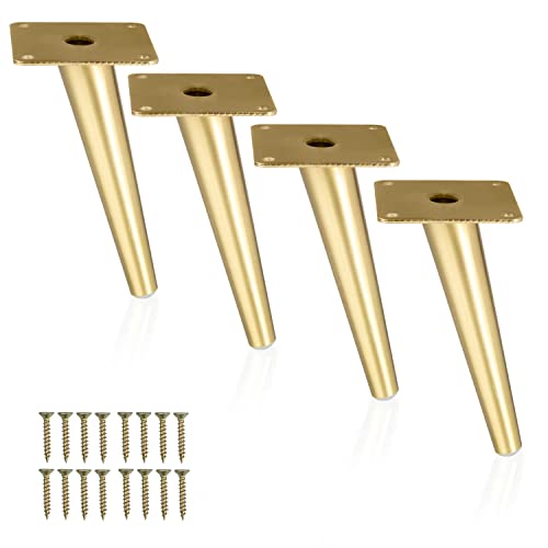 Ilyapa Tapered Oblique Metal Furniture Leg - Set Of 4 Gold Mid Century Modern 6 Inch Tapered Replacement Furniture Feet For Sofas, Chairs, Tables #TOP18