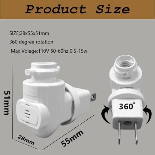 Image of Auto On Sensor Plug in Night Light Module,Wall Light Plug with Light Sensitive On /Off Switch,Rotating E12 Base Night Light Socket for Making Your Own DIY Decorative Night Lights