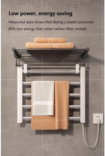 Freestanding Heated Towel Rack, Household Smart Electric Heating Drying Rack Wall-Mounted Heating Towel Rack for Bathroom, Spa, Bathrobe, Blanket & Pajama,Sakura White image 4