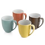 nambe POP Colors Coffee Mugs, Set of 4, 16oz, Coffee Mug Set, Hot Chocolate Ceramic Mugs, Large Mugs for Lattes, Mother's Day Gift, Assorted Colors-Ocean, Citron, Persimmon, Chocolate