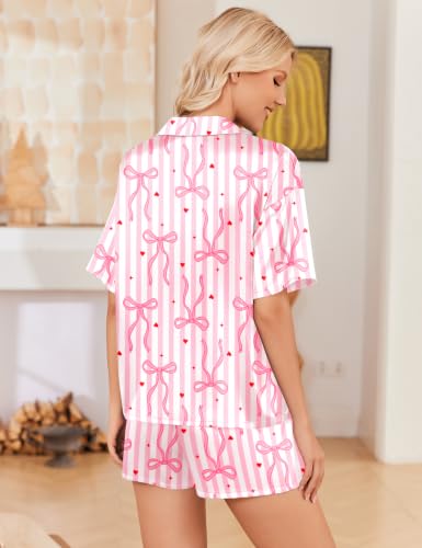 Image of Ekouaer Womens Satin Pajama Set Short Sleeve Sleepwear Button Down Pjs