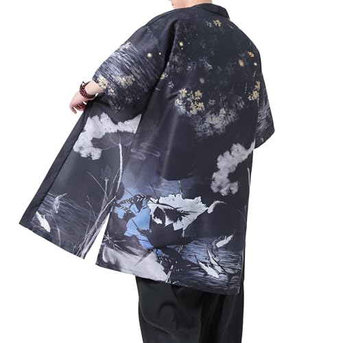 PRIJOUHE Men's Kimono Robe Lightweight Japanese Bathrobe Open Front Casual Long Cardigan Yukata Jacket
