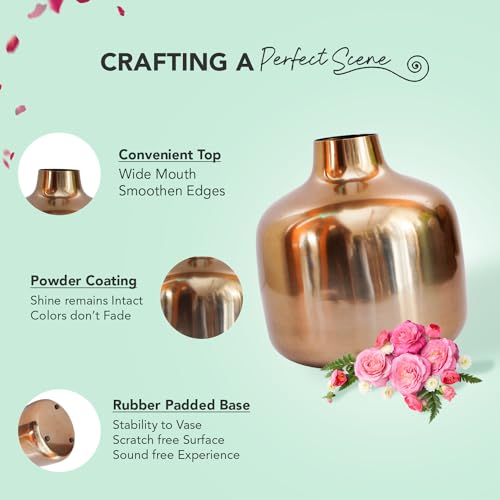 Image of Nostrae by Ekhasa Unbreakable Metallic Copper Flower Vase for Home Decor | Aesthetic Flower Vase Gift for Wedding, Housewarming | Decorative Metal Vase for Living Room, Dining Table, Office