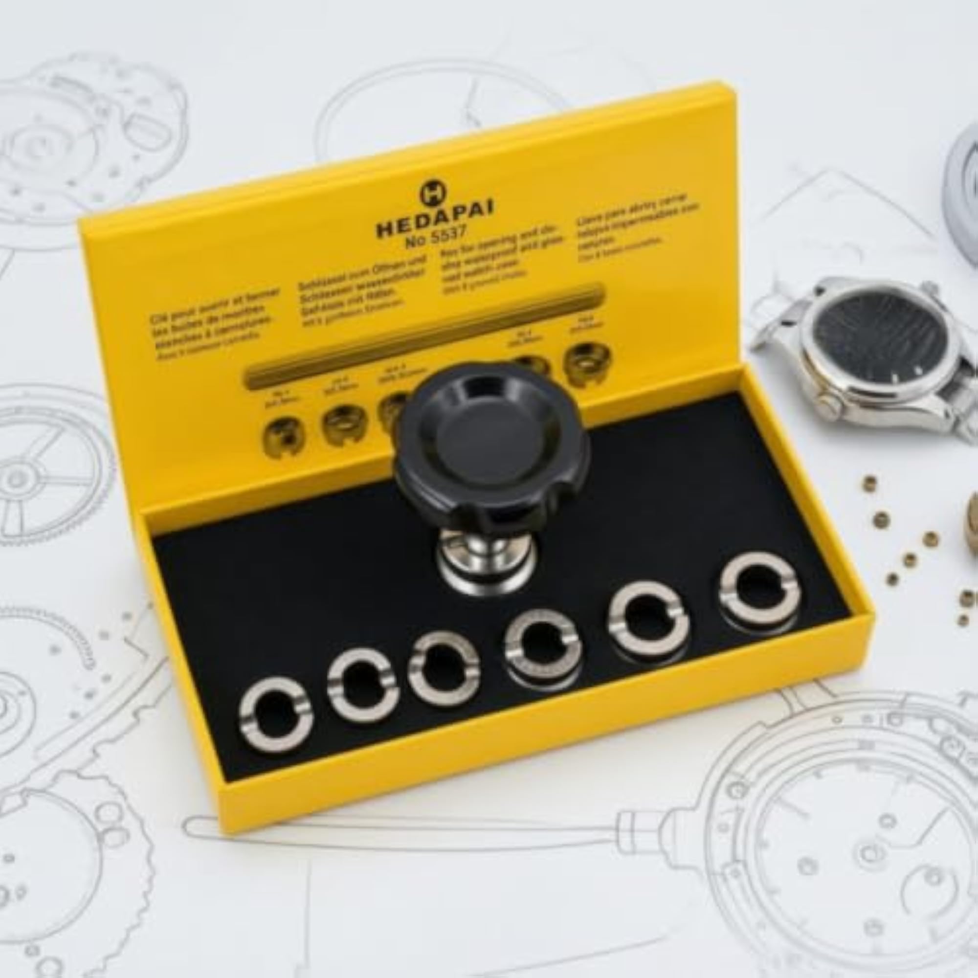 Interchangeable Watch Case Opener with Chucks