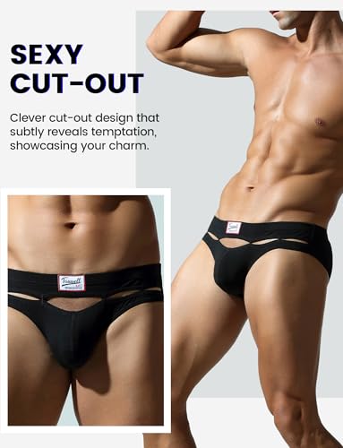 FEOYA Men's Sexy Cutout Low Rise Bikini Briefs Breathable Pouch Bulge Panties Underwear Underpants4
