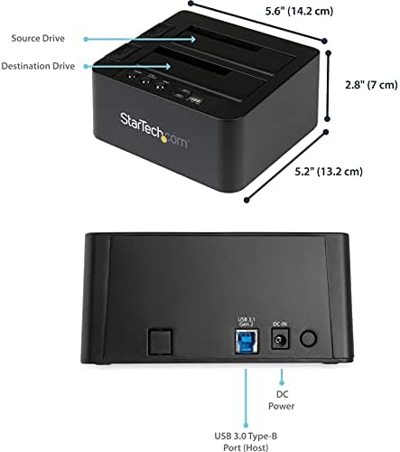StarTech.com Standalone Hard Drive Duplicator, External Dual Bay HDD/SSD Cloner/Copier, USB 3.1 (10Gbps) to SATA III HDD/SSD Docking Station, Hard Disk Cloning / Recovery (SDOCK2U313R)