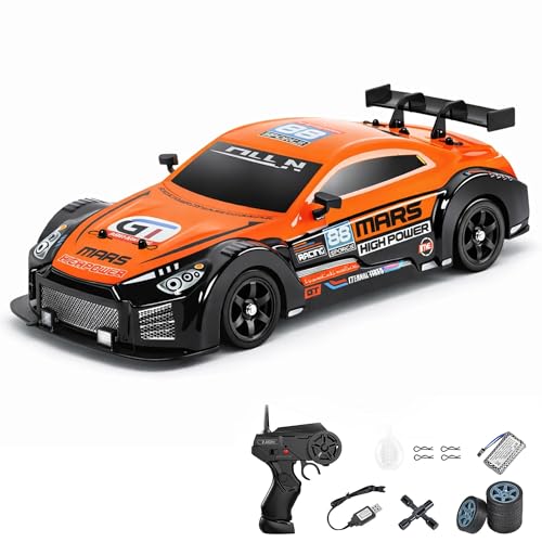 Image of Big Remote Control Car - Orange | 2.4G Drift Racing Car with 150 Meter Range, Smoke Effect, LED Lights & Music | Rechargeable RC Car Toy | Best Gift for Boys & Girls 2 3 4 5 6 7 8+ Years