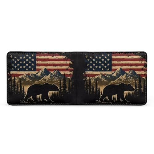 Image of Coldinair American Flag Teen Boys Wallet for Kids,Bear Bifold Wallet,Leather Wallet,Slim Wallet Credit Card Cash Id Holder Cion Purse for Teens Kids,Men