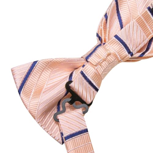 Image of Dubulle Mens Paisley Striped Bowtie Set Pre-tied Bowtie for Men and Pocket Square Set Wedding Business