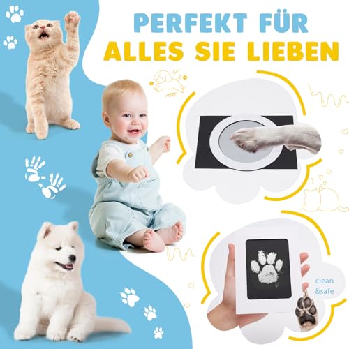Pfotenabdruck Set Hund Katze, 2 Pcs Farbe Fussabdruck Baby Set mit 2 Fotorahmen 4 Karten, Hundepfoten Abdruck Machen, ohne Kontakt zur Farbe, Katze Geschenk für Hundebesitzer (Gold & Silber)