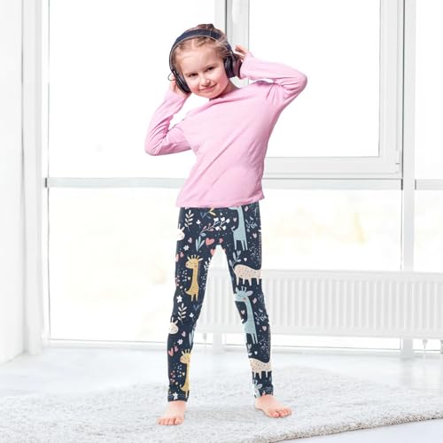 Wusikd Cute Giraffes Girls' Leggings Toddler Doodles Kids Yoga Pants Dance Active Tights 4T4