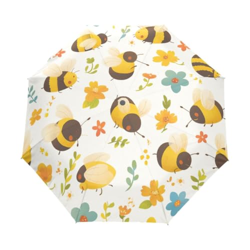 Parapluie pliant automatique fleurs et abeilles mignonnes pour voyage