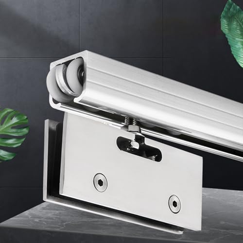 UrbanUp Frameless Glass Sliding Door Track System, Quietly Pocket Door Guide for Home/Office/Shower, Aluminum Closet Door Track Bypass Universial(Silver,3.0m(9.8ft))