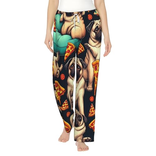 Pantalon de pyjama en polaire pour femme carlin pizza nuit