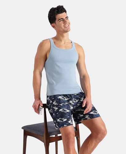 Image of Jockey US26 Men's Super Combed Cotton Rib Square Neck Gym Vest Faded Denim XXL