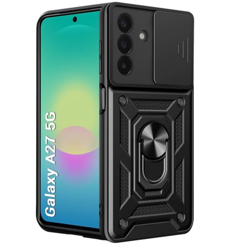 Image of TheGiftKart Tough Armor Bumper Back Cover Case for Samsung Galaxy A27 5G | Sliding Camera Cover, Kickstand & Ring Holder | 360 Degree Protection Back Cover Case for Samsung A27 5G (PC & TPU, Black)