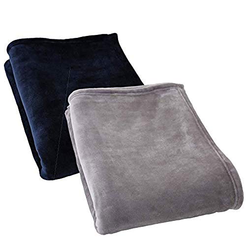 昭和西川 毛布 シングル 洗える 軽量 薄手 春 冬 なめらか肌触り ブランケット ニューマイヤー フランネル (ネイビー1枚グレー1枚)