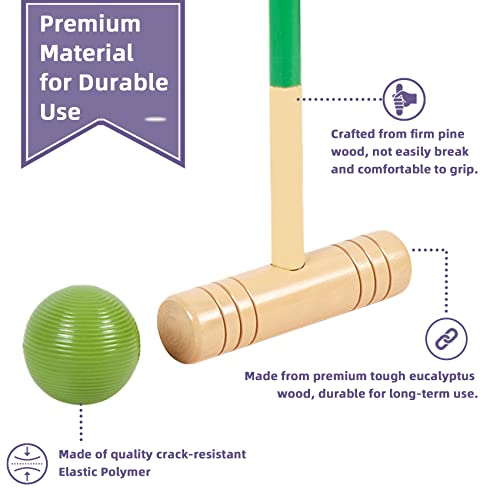 ApudArmis 32In 6 Player Croquet Set, Wooden Mallets Outdoor Lawn Game - Image 2
